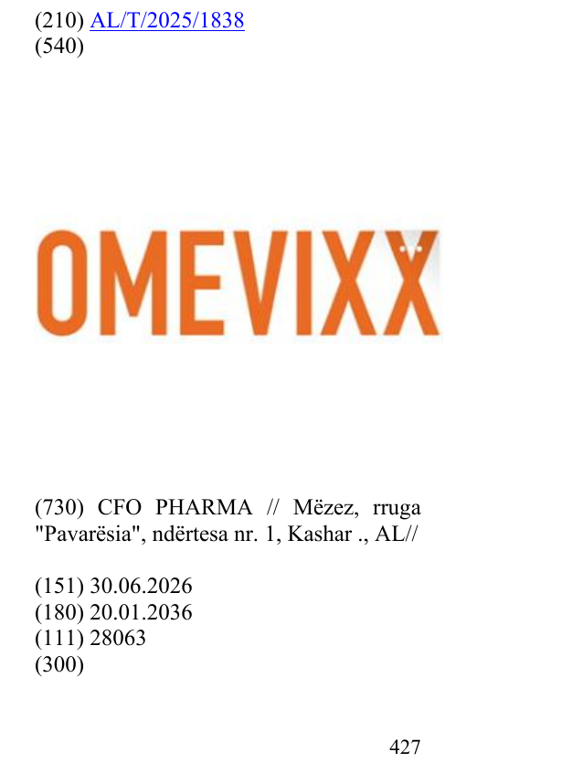 Zëri i markës OMEVIXX në buletin