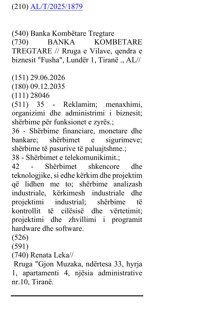 Zëri i markës Banka Kombëtare Tregtare në buletin