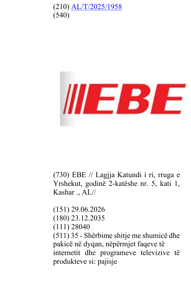 Zëri i markës Ebe në buletin