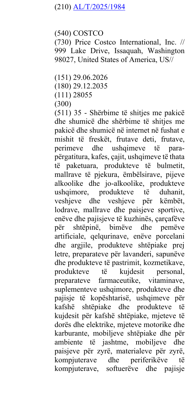 Zëri i markës COSTCO në buletin