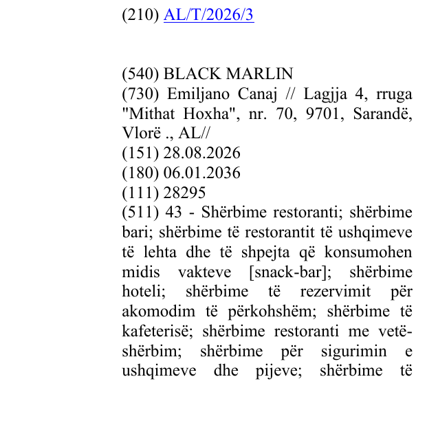 Zëri i markës BLACK MARLIN në buletin