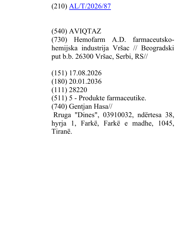 Zëri i markës AVIQTAZ në buletin