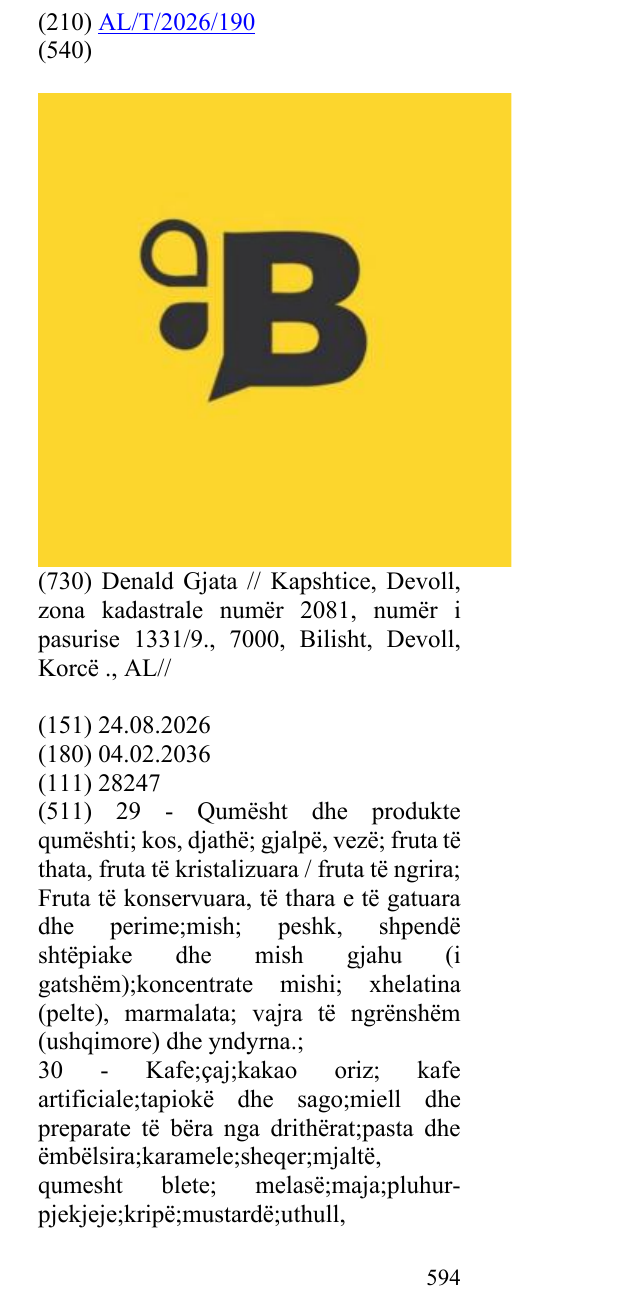 Zëri i markës Marka eshte e paraqitur ne germen B në buletin
