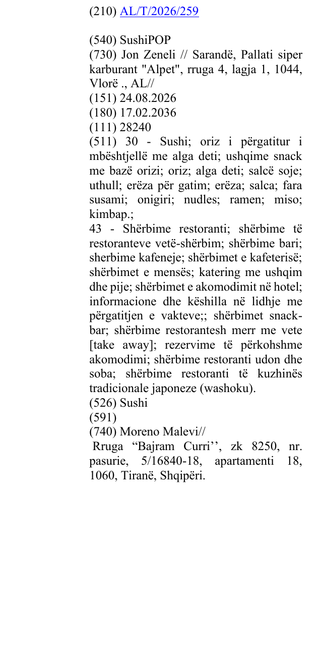 Zëri i markës SushiPOP në buletin