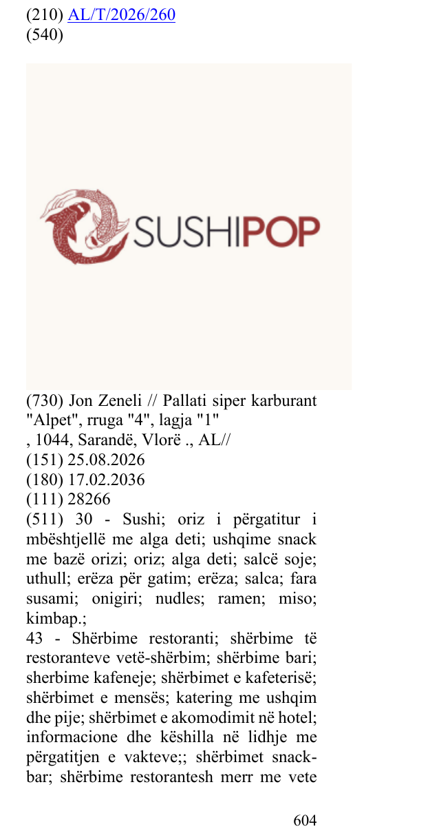 Zëri i markës SUSHI në buletin