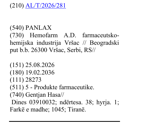 Zëri i markës PANLAX në buletin