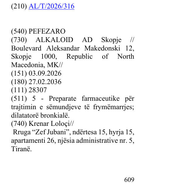 Zëri i markës PEFEZARO në buletin