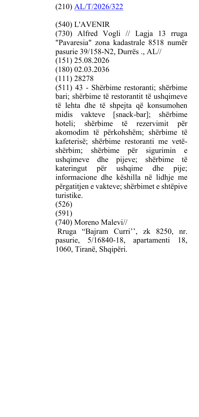 Zëri i markës L'AVENIR në buletin