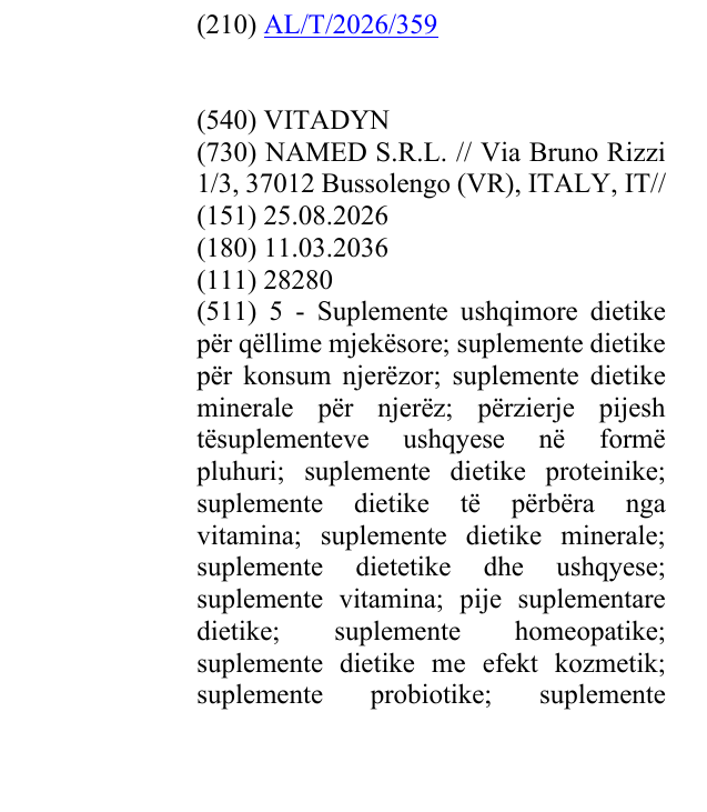 Zëri i markës VITADYN në buletin