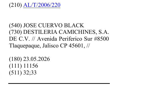 Zëri i markës JOSE CUERVO BLACK në buletin