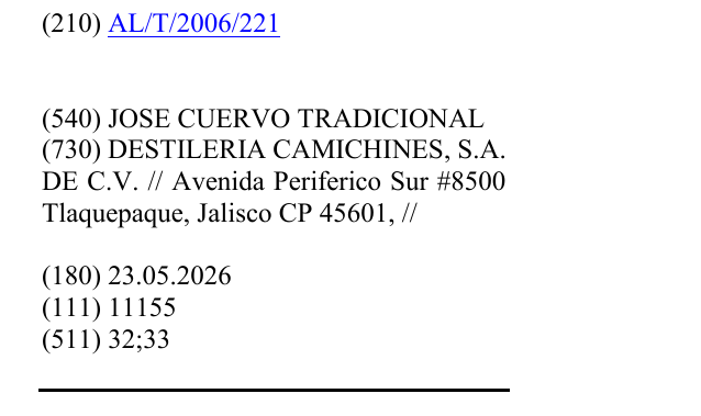 Zëri i markës JOSE CUERVO TRADICIONAL në buletin