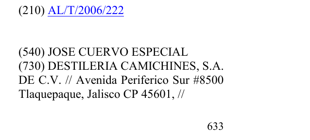 Zëri i markës JOSE CUERVO ESPECIAL në buletin