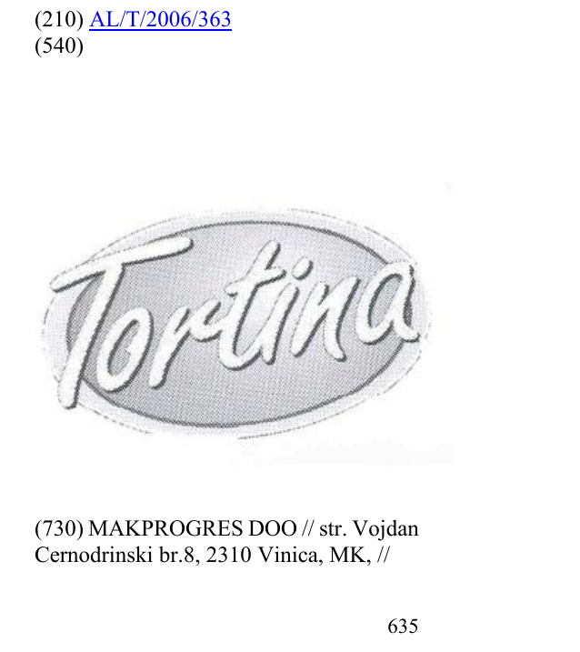 Zëri i markës TORTINA në buletin