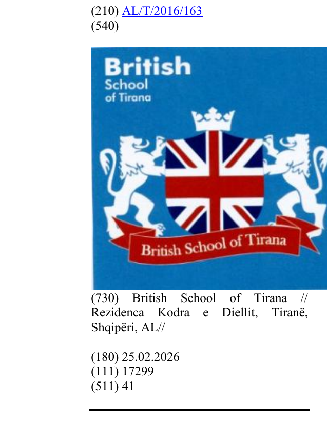Zëri i markës British School of Tirana në buletin