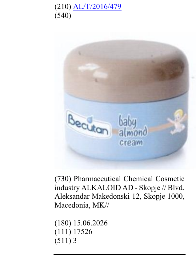 Zëri i markës Becutan baby almond cream në buletin