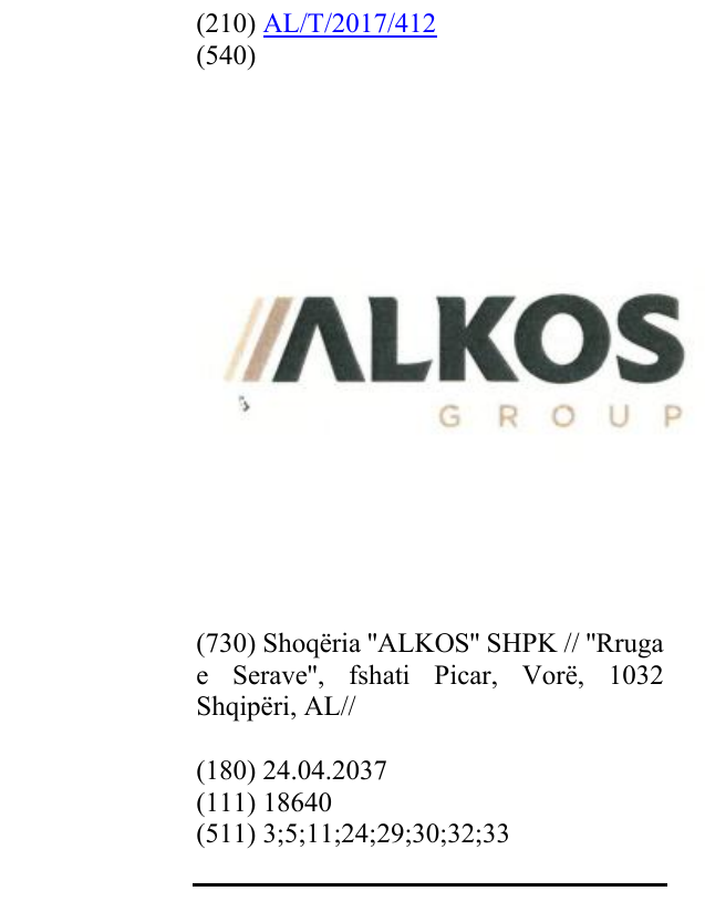 Zëri i markës ALKOS GROUP në buletin
