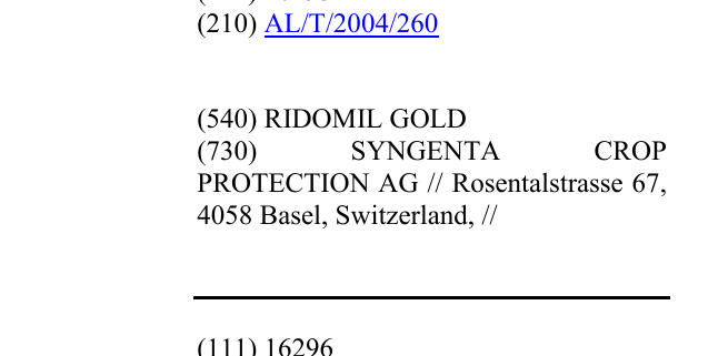 Zëri i markës RIDOMIL GOLD në buletin