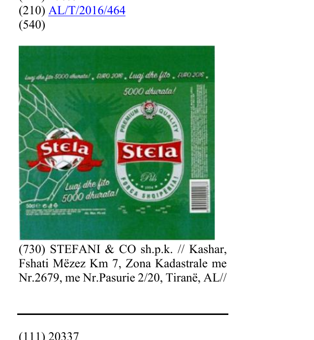 Zëri i markës Birrë Stela në buletin