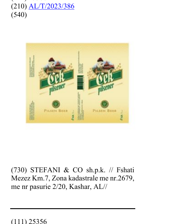 Zëri i markës CEK Pilsener në buletin