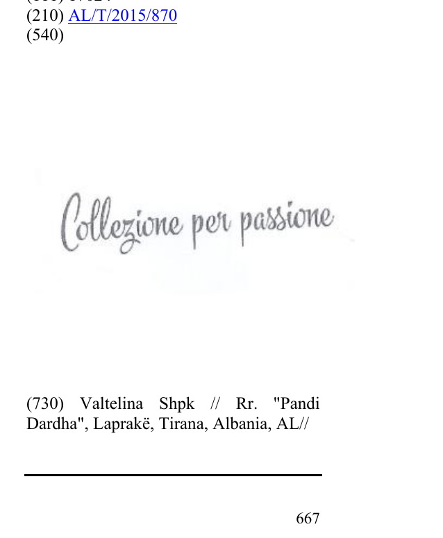 Zëri i markës Collezione per passione në buletin