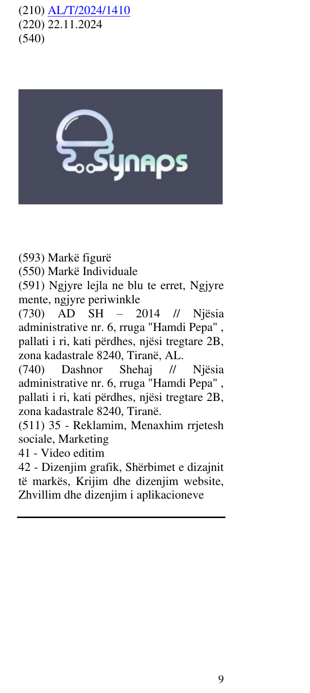 Zëri i markës Synaps në buletin