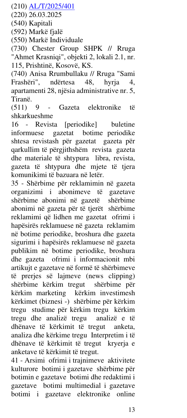 Zëri i markës Kapitali në buletin