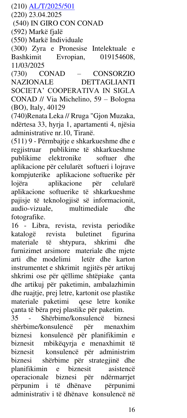 Zëri i markës IN GIRO CON CONAD në buletin