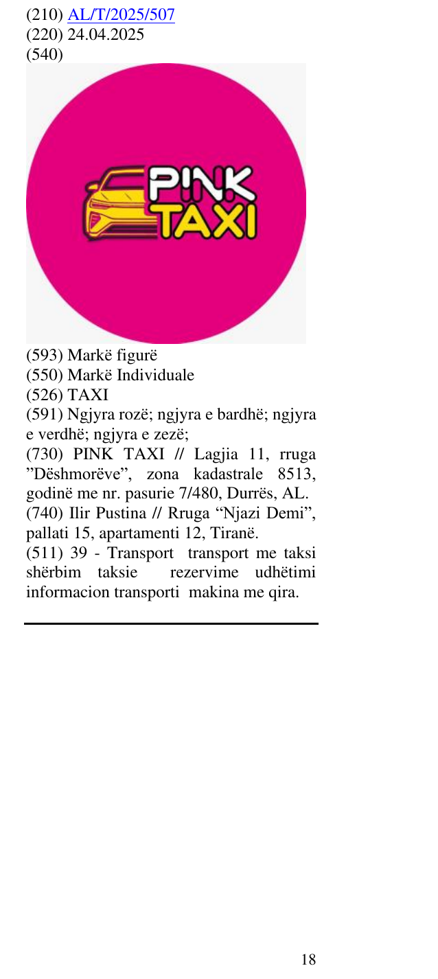 Zëri i markës TAXI në buletin