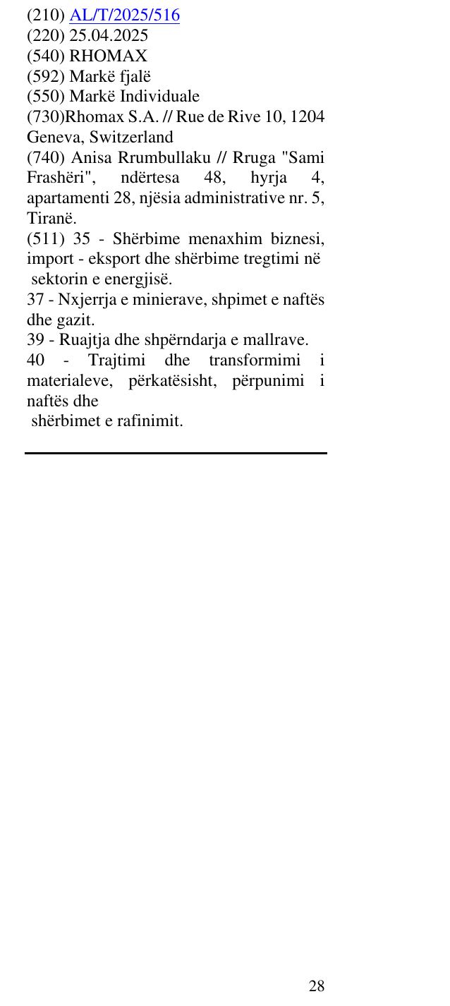 Zëri i markës RHOMAX në buletin