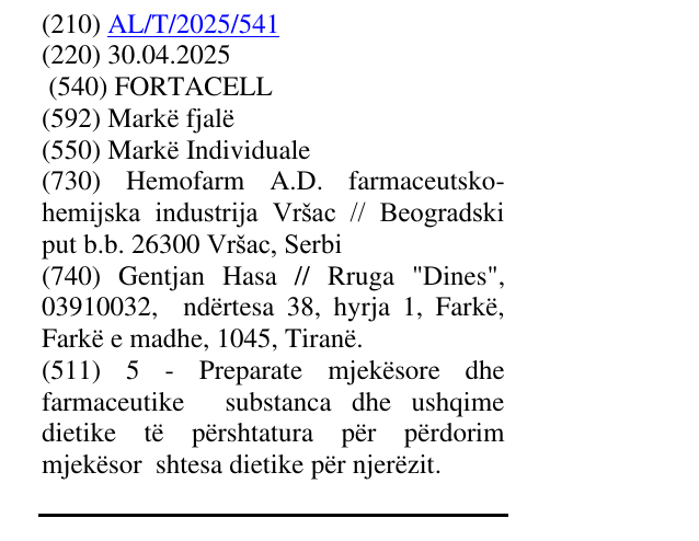 Zëri i markës FORTACELL në buletin