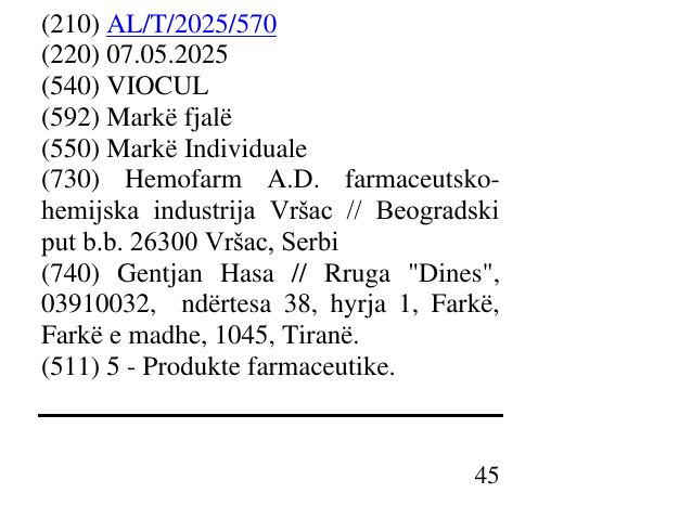 Zëri i markës VIOCUL në buletin