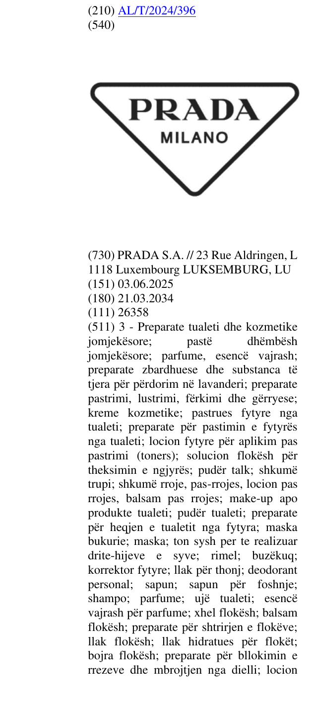 Zëri i markës MILANO në buletin