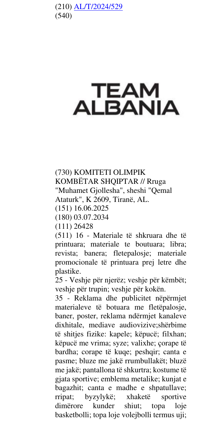 Zëri i markës ALBANIA në buletin