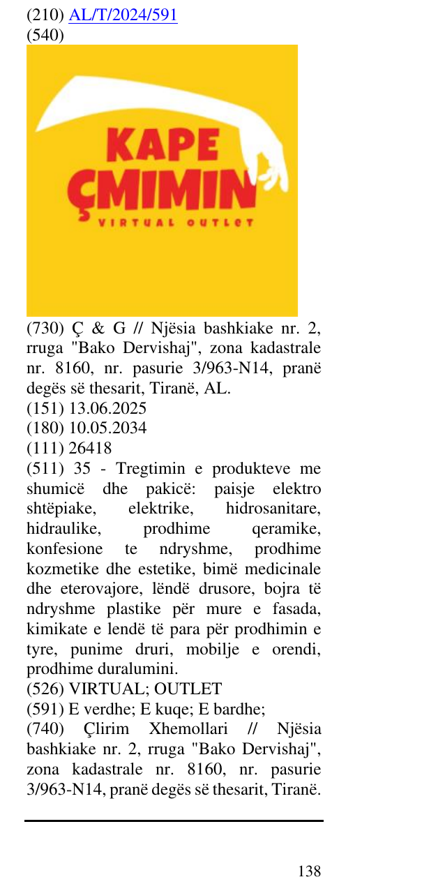 Zëri i markës VIRTUAL; OUTLET në buletin