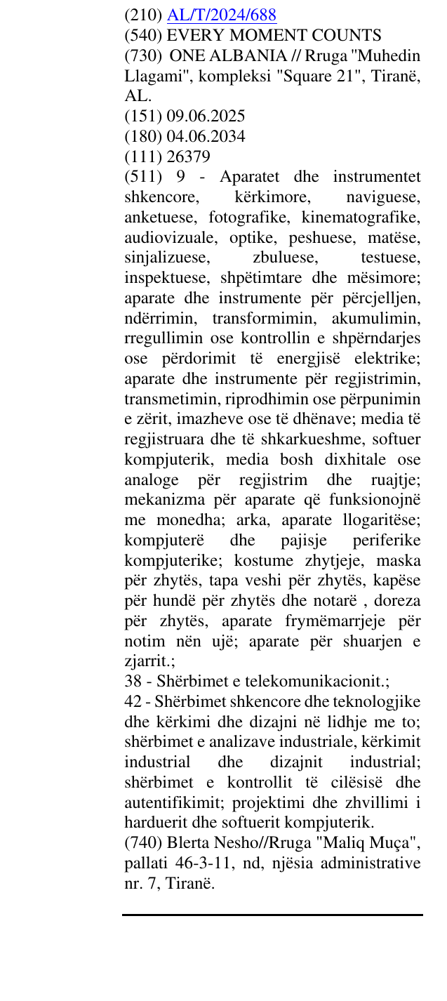 Zëri i markës EVERY MOMENT COUNTS në buletin