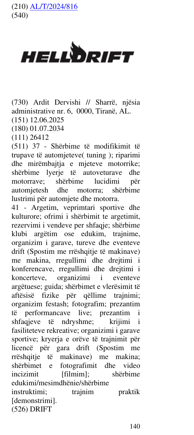 Zëri i markës DRIFT 141 në buletin