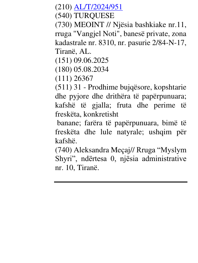 Zëri i markës TURQUESE në buletin