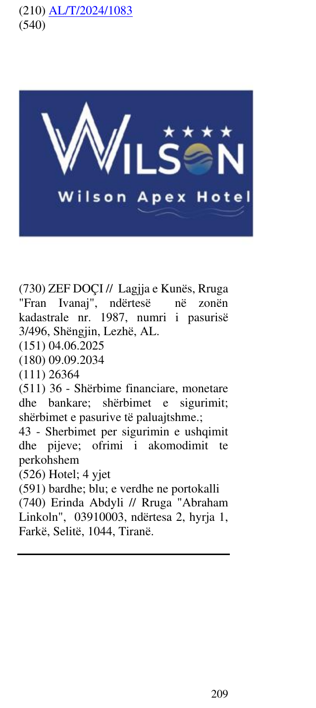 Zëri i markës Hotel; 4 yjet në buletin