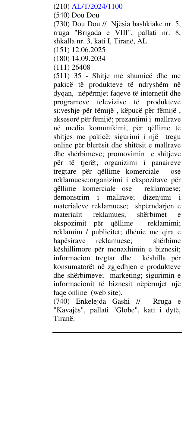 Zëri i markës Dou Dou në buletin