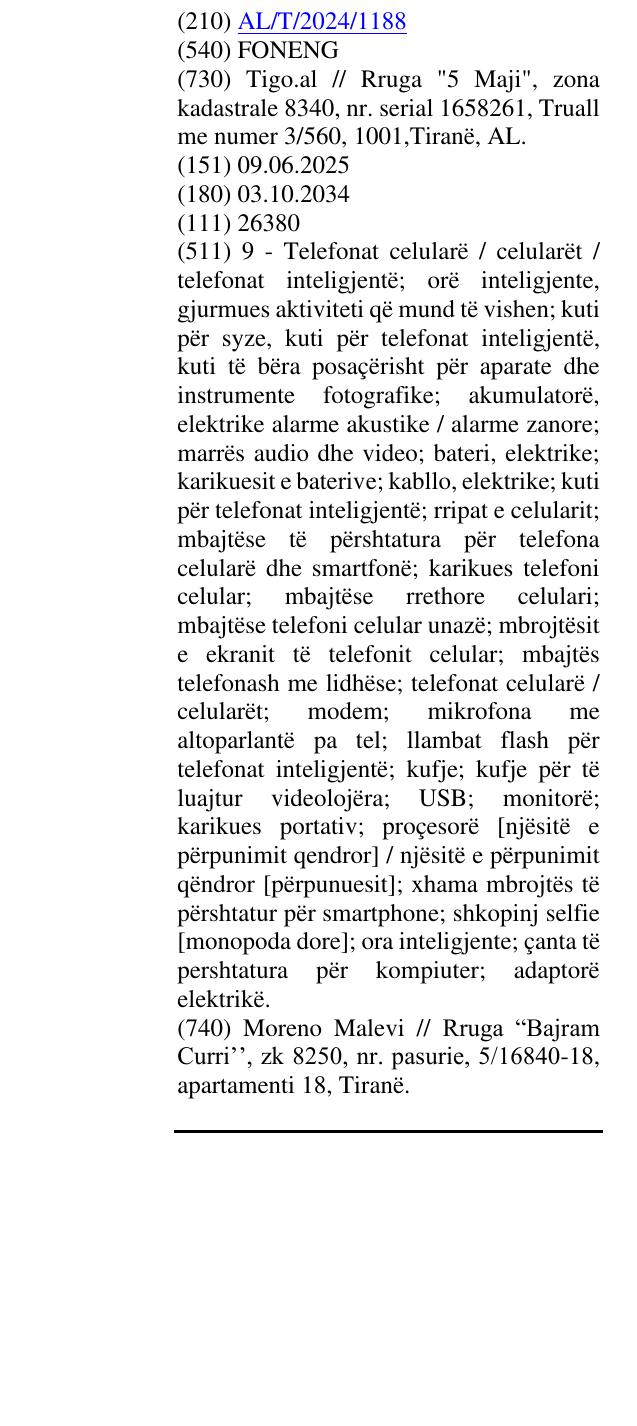 Zëri i markës FONENG në buletin