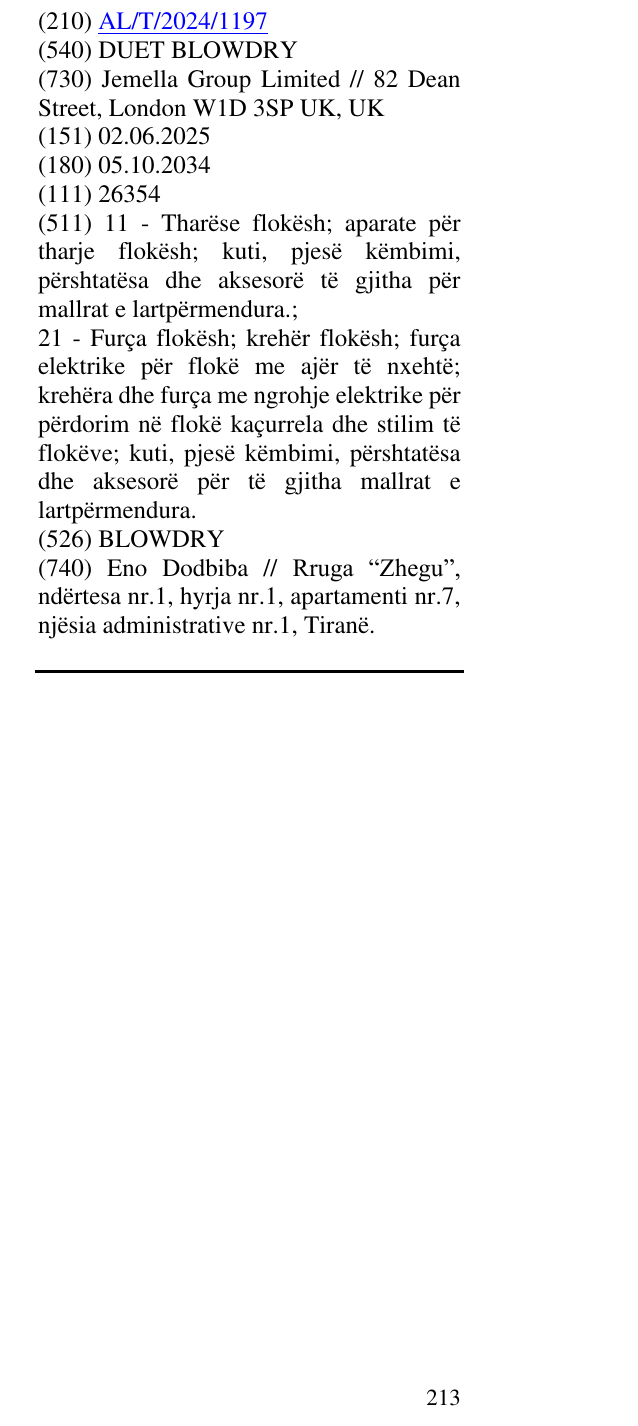 Zëri i markës DUET BLOWDRY në buletin