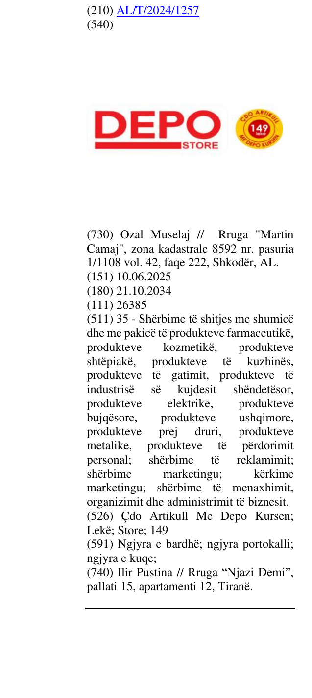 Zëri i markës Çdo Artikull Me Depo Kursen; Lekë; Store; 149 në buletin