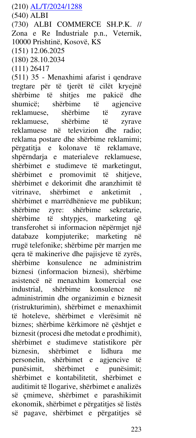 Zëri i markës ALBI në buletin