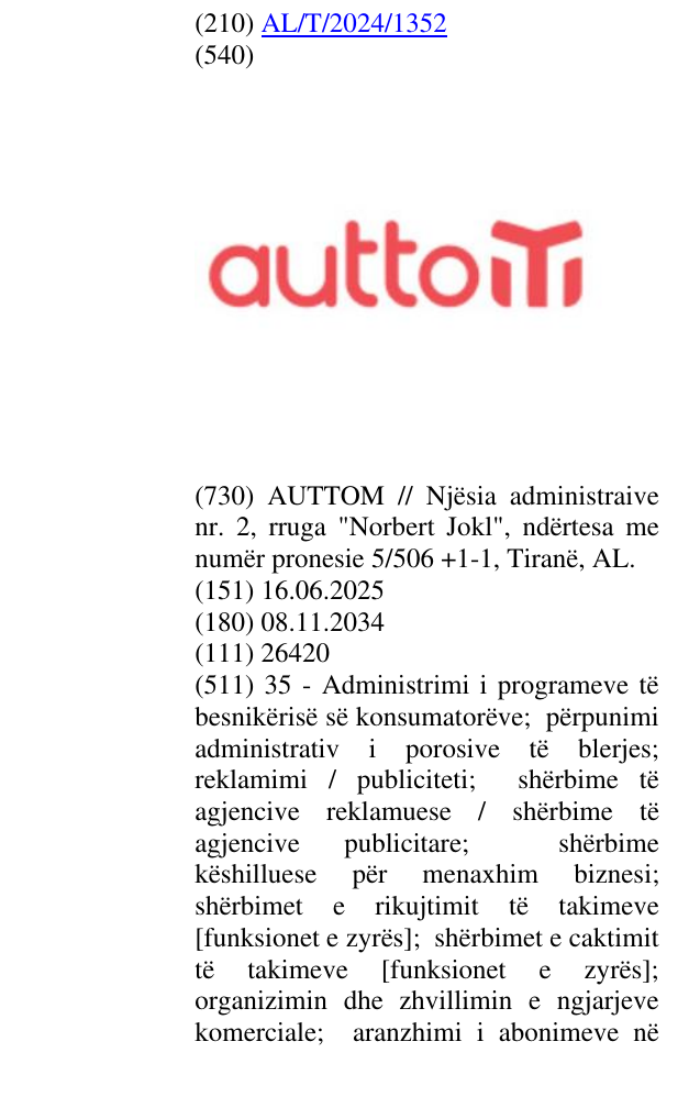 Zëri i markës AUTTOM në buletin