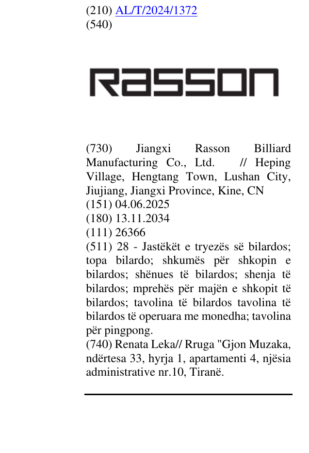 Zëri i markës RASSON në buletin