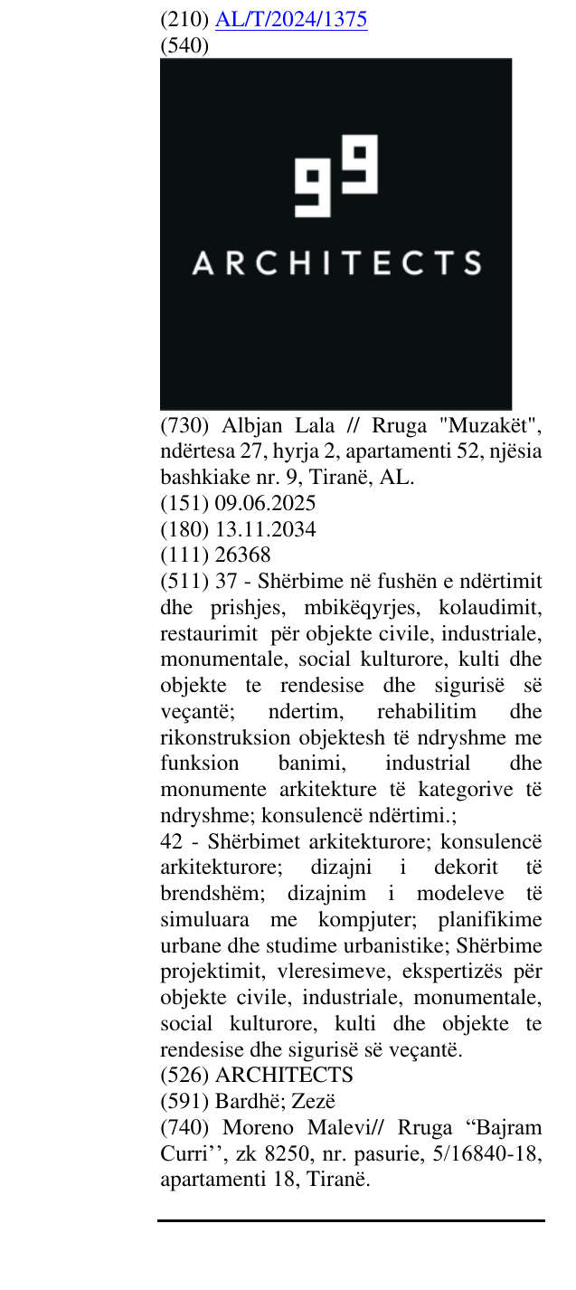 Zëri i markës ARCHITECTS në buletin