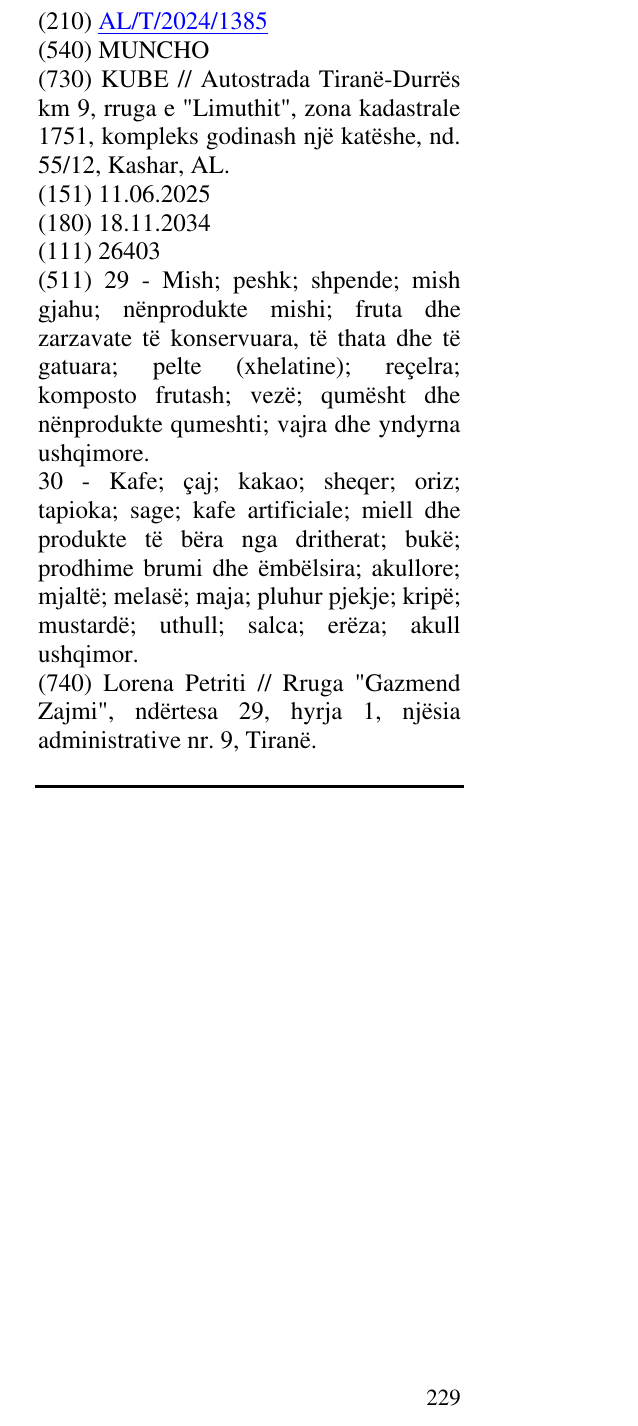 Zëri i markës MUNCHO në buletin