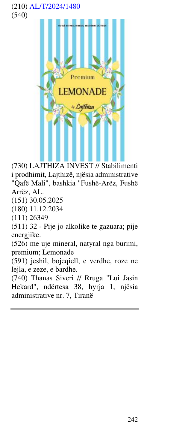 Zëri i markës me uje mineral, natyral nga burimi, premium; Lemonade në buletin