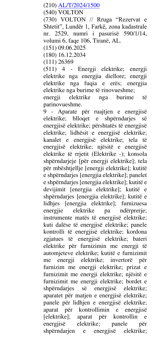 Zëri i markës VOLTON në buletin