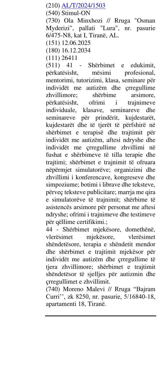 Zëri i markës Stimul-ON në buletin